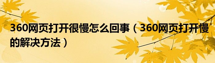 360网页打开很慢怎么回事（360网页打开慢的解决方法）