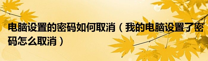 电脑设置的密码如何取消（我的电脑设置了密码怎么取消）