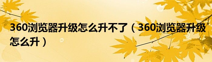 360浏览器升级怎么升不了（360浏览器升级怎么升）