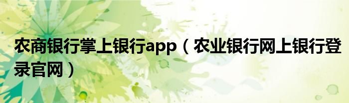 农商银行掌上银行app（农业银行网上银行登录官网）