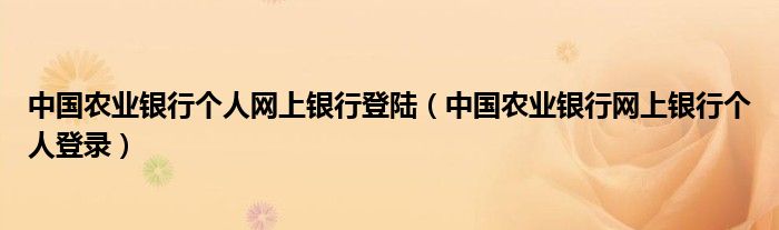 中国农业银行个人网上银行登陆（中国农业银行网上银行个人登录）