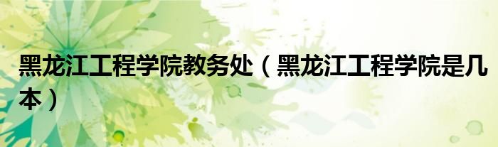 黑龙江工程学院教务处（黑龙江工程学院是几本）