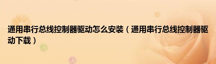 通用串行总线控制器驱动怎么安装（通用串行总线控制器驱动下载）