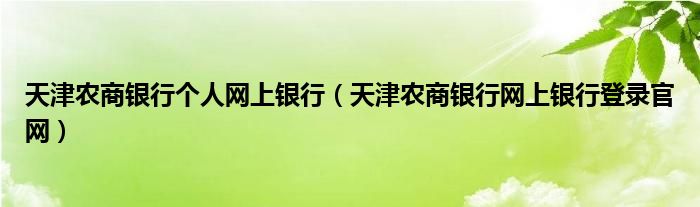 天津农商银行个人网上银行（天津农商银行网上银行登录官网）