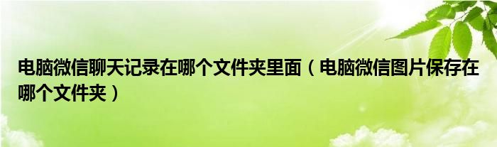 电脑微信聊天记录在哪个文件夹里面（电脑微信图片保存在哪个文件夹）