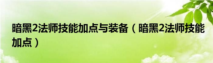 暗黑2法师技能加点与装备（暗黑2法师技能加点）