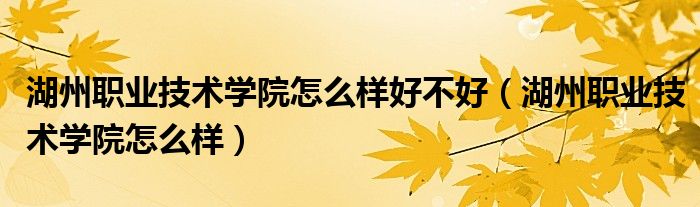 湖州职业技术学院怎么样好不好（湖州职业技术学院怎么样）