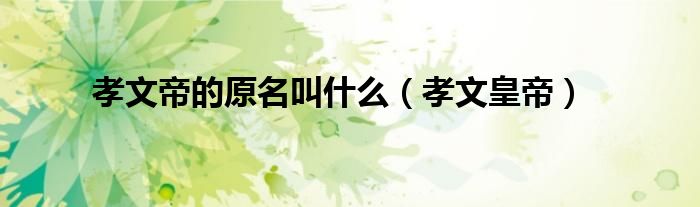 孝文帝的原名叫什么（孝文皇帝）