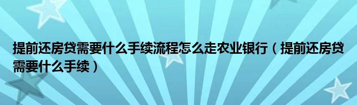 提前还房贷需要什么手续流程怎么走农业银行（提前还房贷需要什么手续）