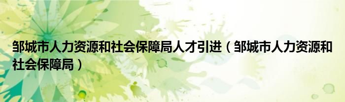 邹城市人力资源和社会保障局人才引进（邹城市人力资源和社会保障局）