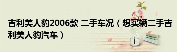 吉利美人豹2006款 二手车况（想买辆二手吉利美人豹汽车）