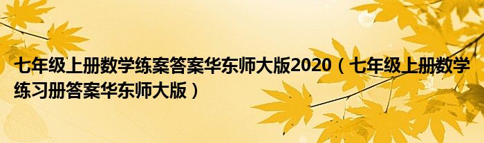 七年级上册数学练案答案华东师大版2020（七年级上册数学练习册答案华东师大版）