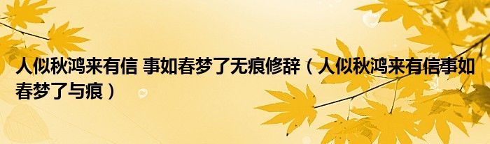 人似秋鸿来有信 事如春梦了无痕修辞（人似秋鸿来有信事如春梦了与痕）