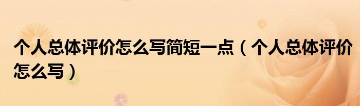 个人总体评价怎么写简短一点（个人总体评价怎么写）