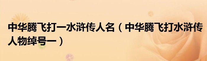 中华腾飞打一水浒传人名（中华腾飞打水浒传人物绰号一）