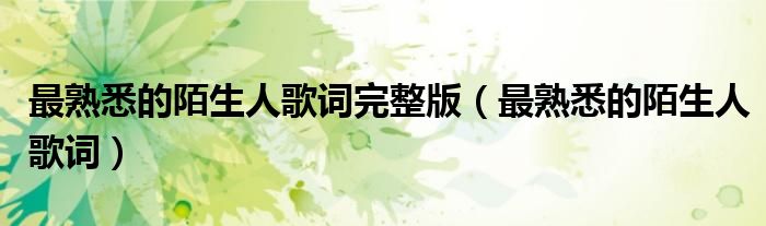 最熟悉的陌生人歌词完整版（最熟悉的陌生人歌词）