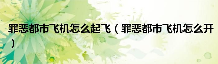 罪恶都市飞机怎么起飞（罪恶都市飞机怎么开）
