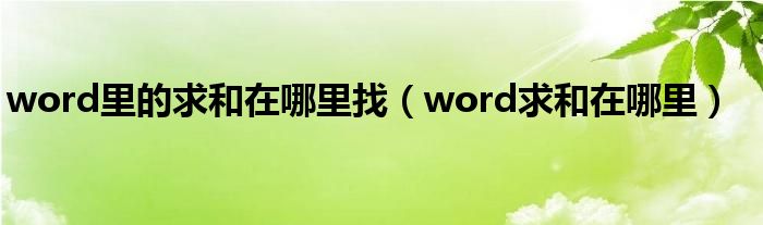 word里的求和在哪里找（word求和在哪里）