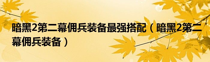 暗黑2第二幕佣兵装备最强搭配（暗黑2第二幕佣兵装备）