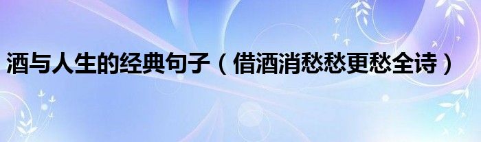酒与人生的经典句子（借酒消愁愁更愁全诗）