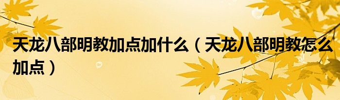 天龙八部明教加点加什么（天龙八部明教怎么加点）