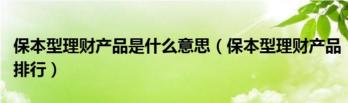 保本型理财产品是什么意思（保本型理财产品排行）