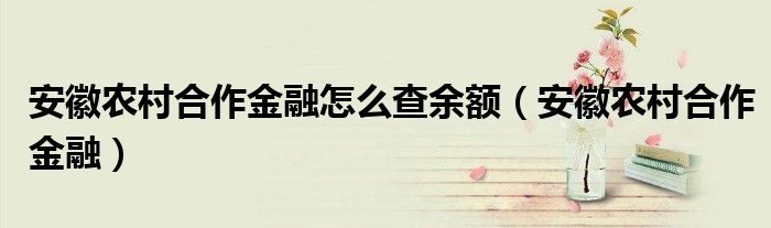 安徽农村合作金融怎么查余额（安徽农村合作金融）