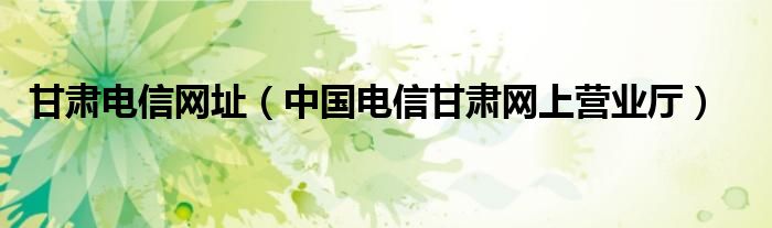 甘肃电信网址（中国电信甘肃网上营业厅）