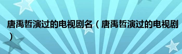 唐禹哲演过的电视剧名（唐禹哲演过的电视剧）