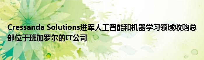 Cressanda Solutions进军人工智能和机器学习领域收购总部位于班加罗尔的IT公司