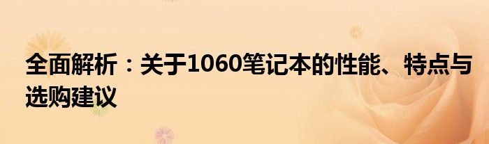 全面解析：关于1060笔记本的性能、特点与选购建议