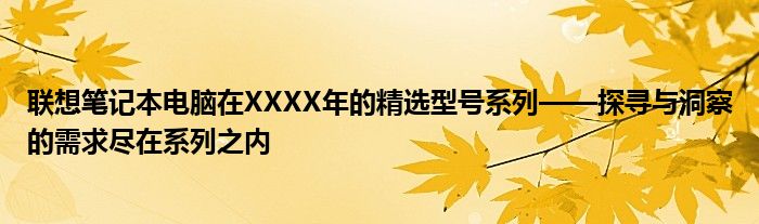 联想笔记本电脑在XXXX年的精选型号系列——探寻与洞察的需求尽在系列之内