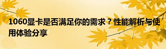 1060显卡是否满足你的需求？性能解析与使用体验分享
