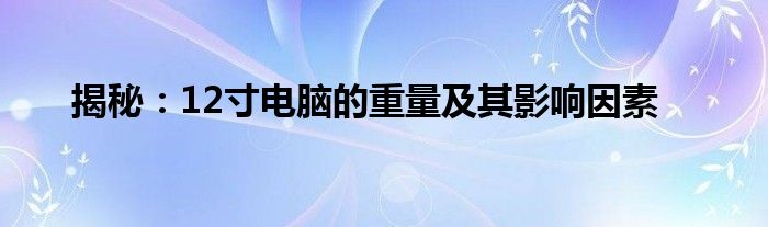 揭秘：12寸电脑的重量及其影响因素