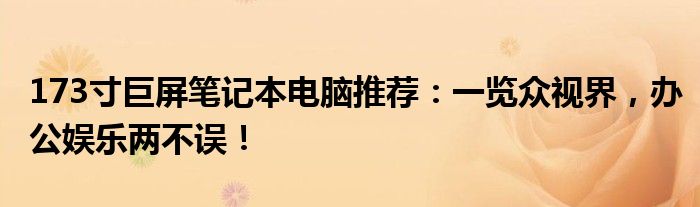 173寸巨屏笔记本电脑推荐：一览众视界，办公娱乐两不误！