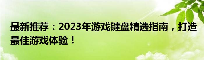 最新推荐：2023年游戏键盘精选指南，打造最佳游戏体验！