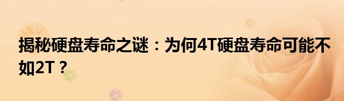 揭秘硬盘寿命之谜：为何4T硬盘寿命可能不如2T？