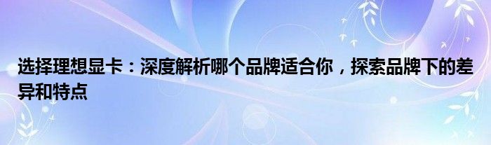 选择理想显卡：深度解析哪个品牌适合你，探索品牌下的差异和特点
