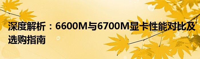 深度解析：6600M与6700M显卡性能对比及选购指南