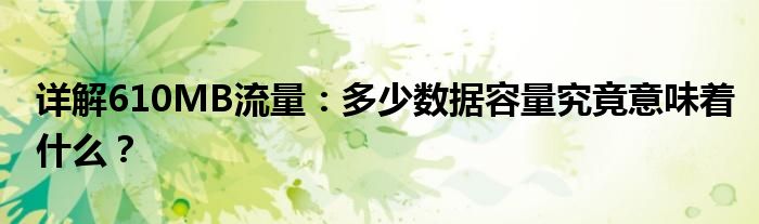 详解610MB流量：多少数据容量究竟意味着什么？