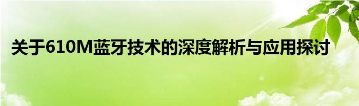 关于610M蓝牙技术的深度解析与应用探讨