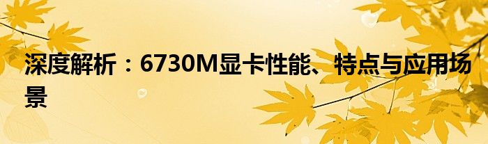 深度解析：6730M显卡性能、特点与应用场景