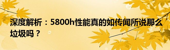 深度解析：5800h性能真的如传闻所说那么垃圾吗？
