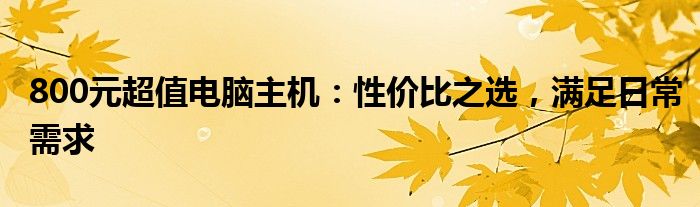 800元超值电脑主机：性价比之选，满足日常需求
