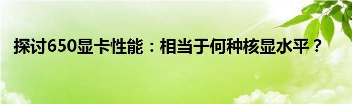 探讨650显卡性能：相当于何种核显水平？