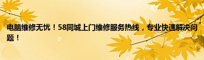 电脑维修无忧！58同城上门维修服务热线，专业快速解决问题！