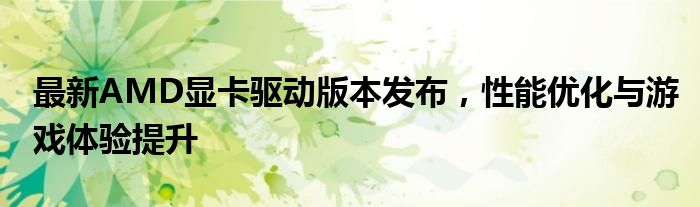 最新AMD显卡驱动版本发布，性能优化与游戏体验提升