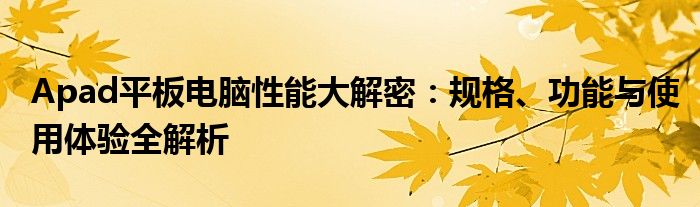 Apad平板电脑性能大解密：规格、功能与使用体验全解析