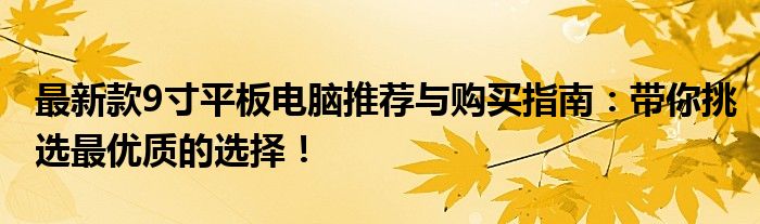 最新款9寸平板电脑推荐与购买指南：带你挑选最优质的选择！