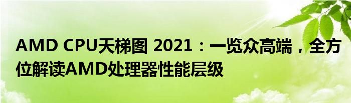AMD CPU天梯图 2021：一览众高端，全方位解读AMD处理器性能层级